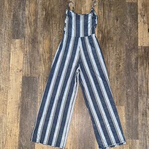 Derek Heart Striped Jumpsuit with Spaghetti Straps